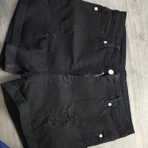 Women's Black Distressed Shorts